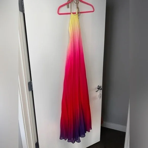 SOLD - Pleated OMBRE HALTER MAXI DRESS - PINK RED - Picture 8 of 9